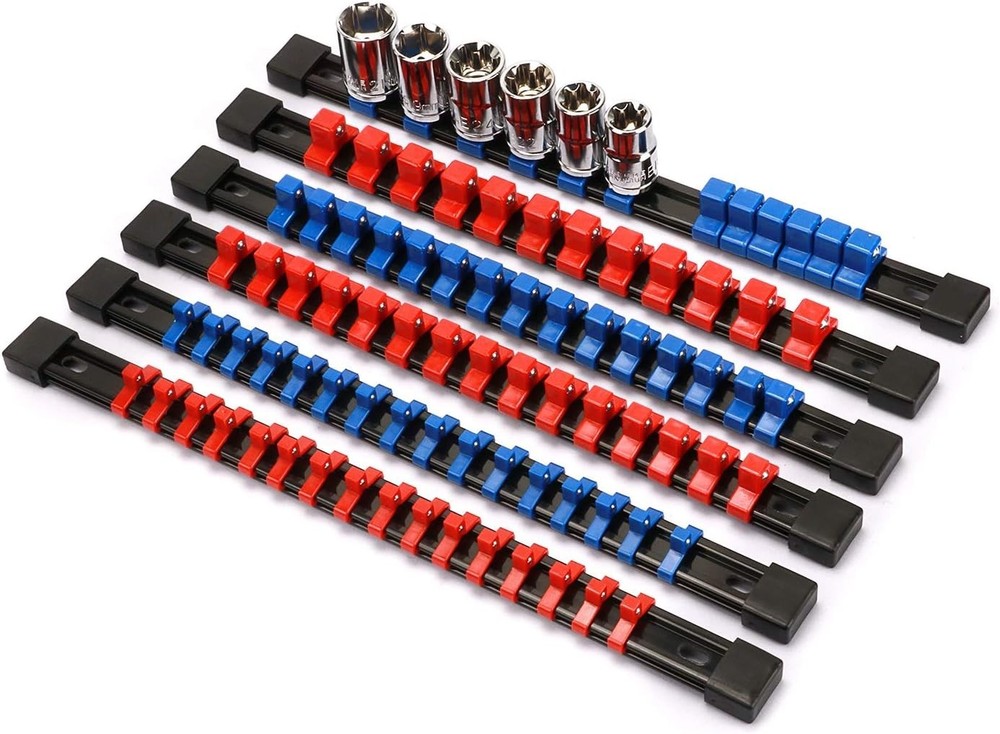 Heavy-Duty 6-Piece Socket Organizer with Color-Coded Clips for Easy Access