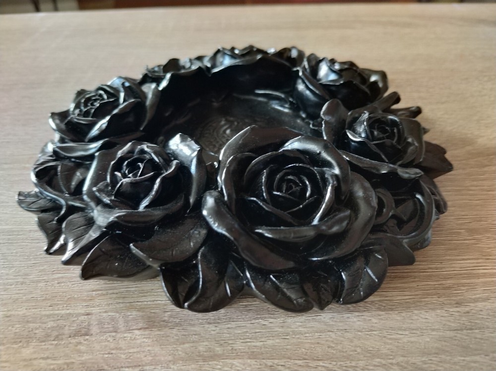 RESERVED Solid cast resin painted black roses crystal ball display stand