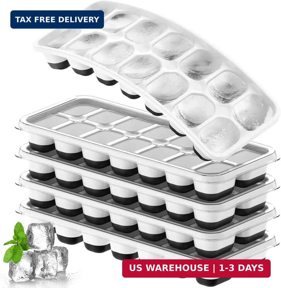 Ice Cube Tray 5 Pack Stackable Silicone Trays Easy Release Reusable BPA-Free