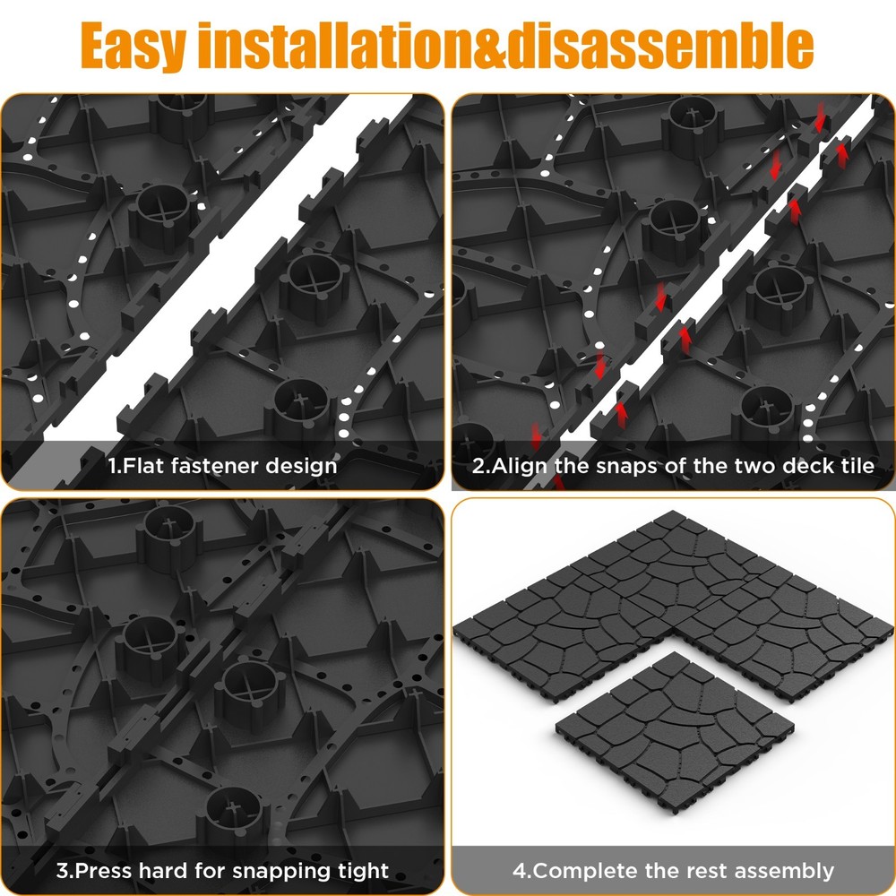 Stone Tile 12" DIY Interlocking Decking, Easy Install for Patio Pool Backyard