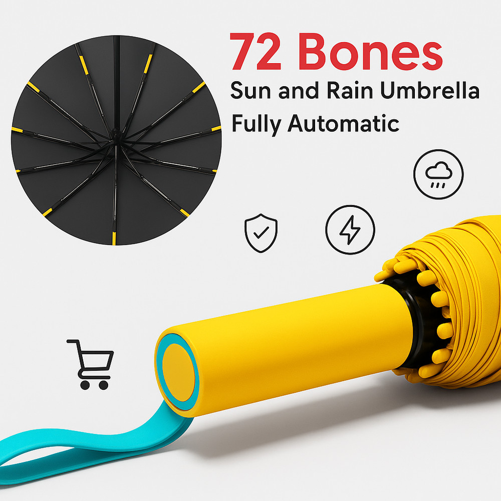 Windproof Automatic Folding Umbrella – Large Reinforced Rain & Sun Protection