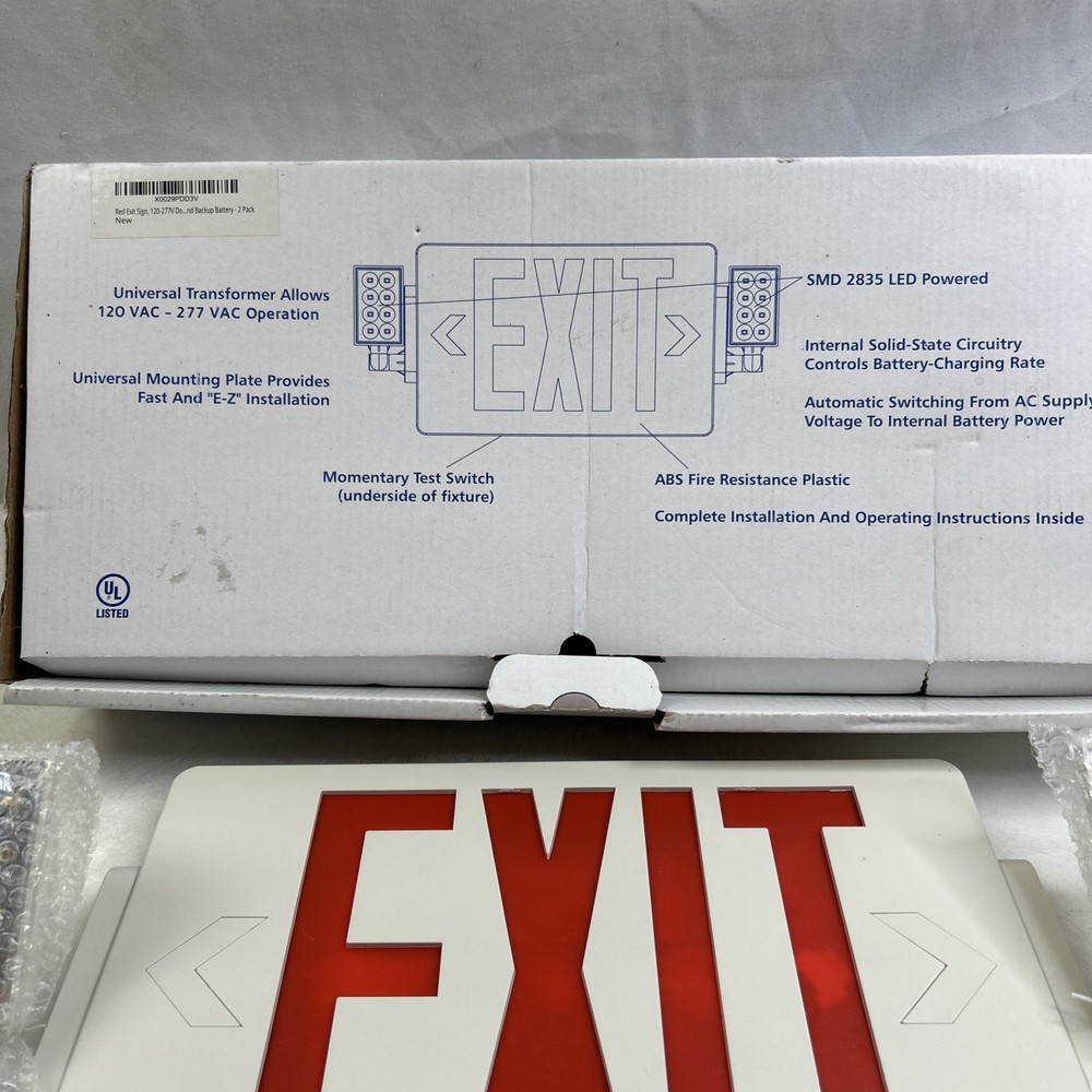 2 Pack LED Exit Sign Emergency Combo Light with Adjustable Two Head Battery UL