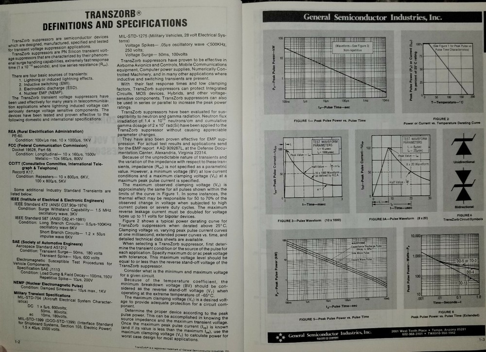 1985 Square D General Semiconductor TransZorb Zener Diodes Transistor Data Book