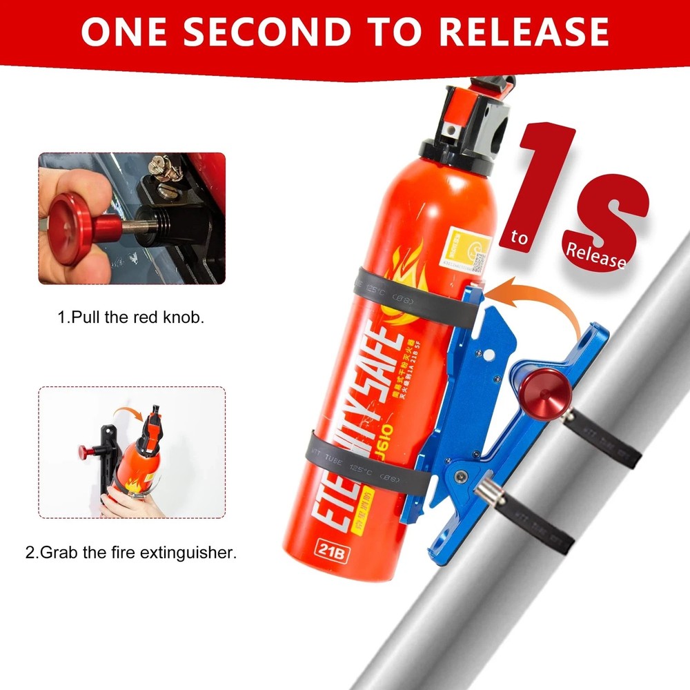 Quick Release Car Fire Extinguisher Mount – Blue Adjustable Aluminum Roll Bar
