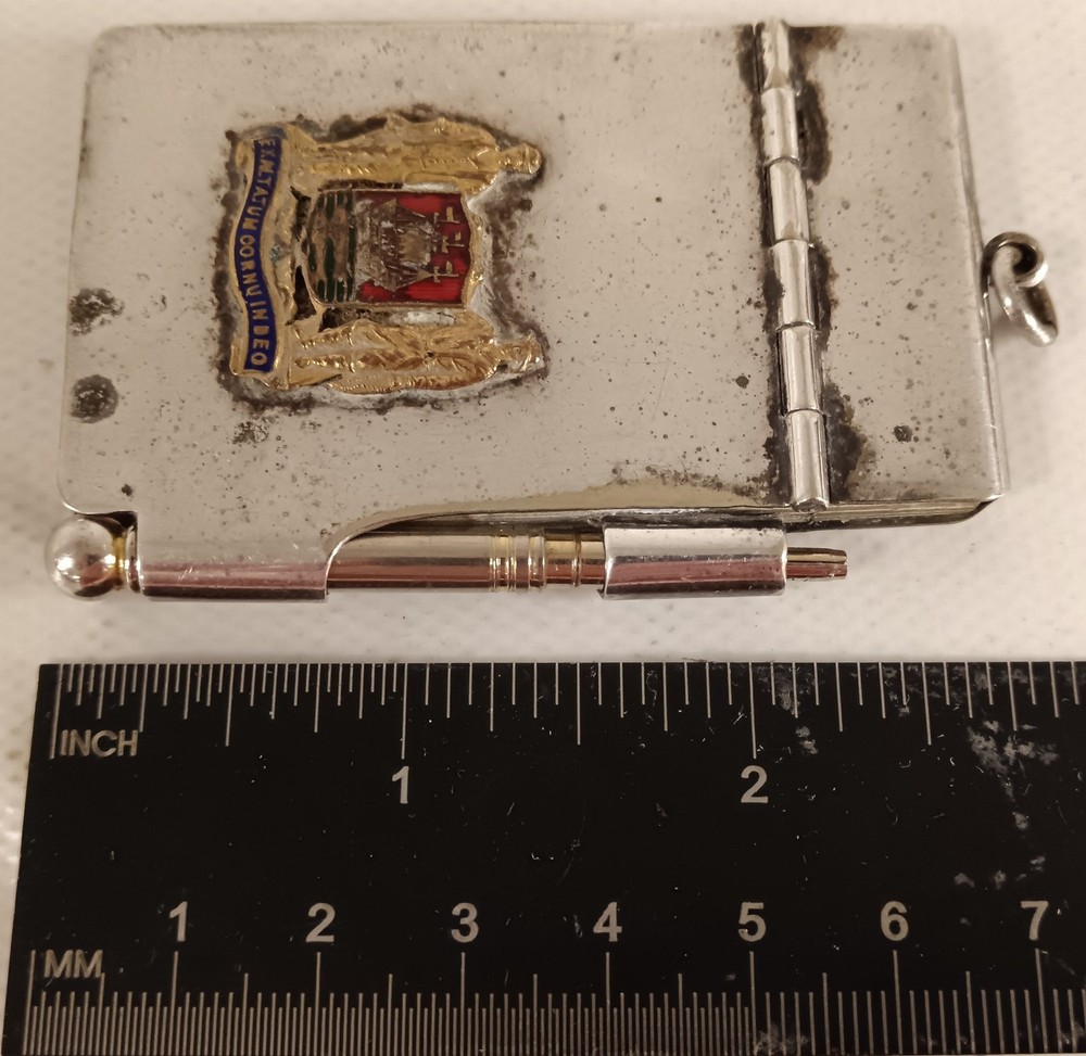 Antique Silver Plated Chatelaine Aide-Mémoire Pocket Notepad Pencil Truro Crest