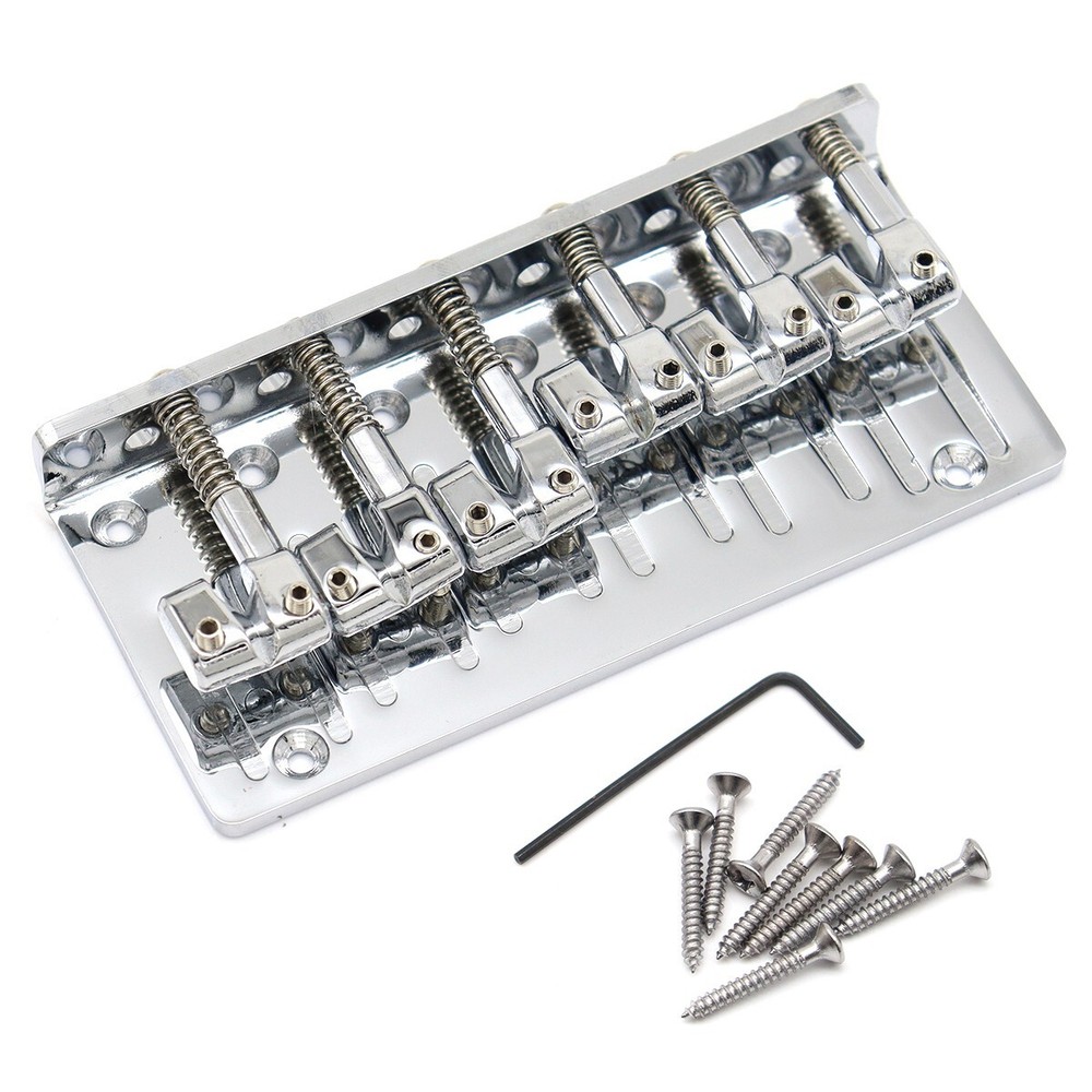 6String Metal Fixed Bass Bridge L-Shaped Saddle Bridge Top Load Tailpiece Silver