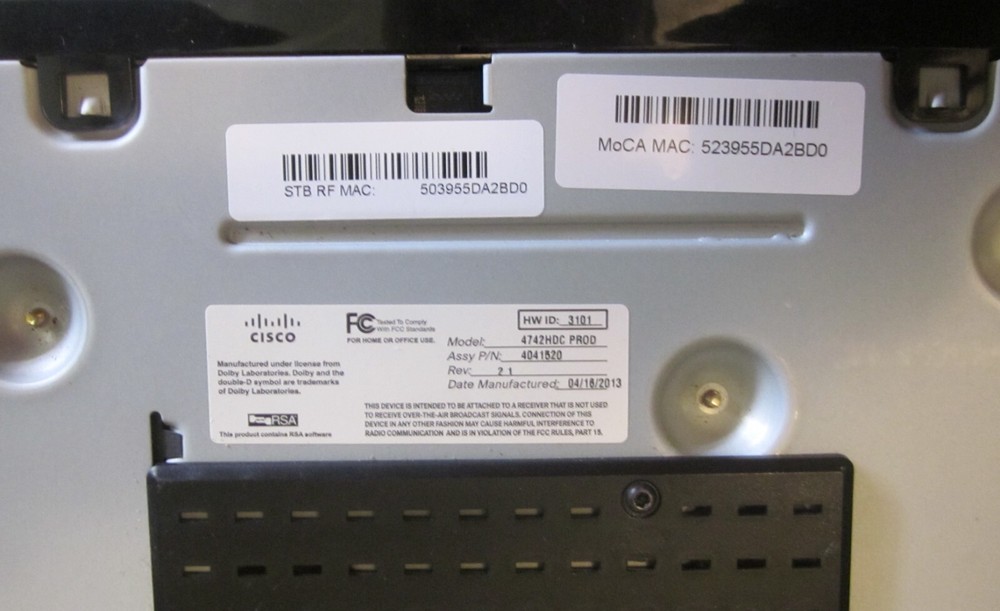 Cisco Technicolor 4742HDC2 High Definition Receiver Cable Box.--untested