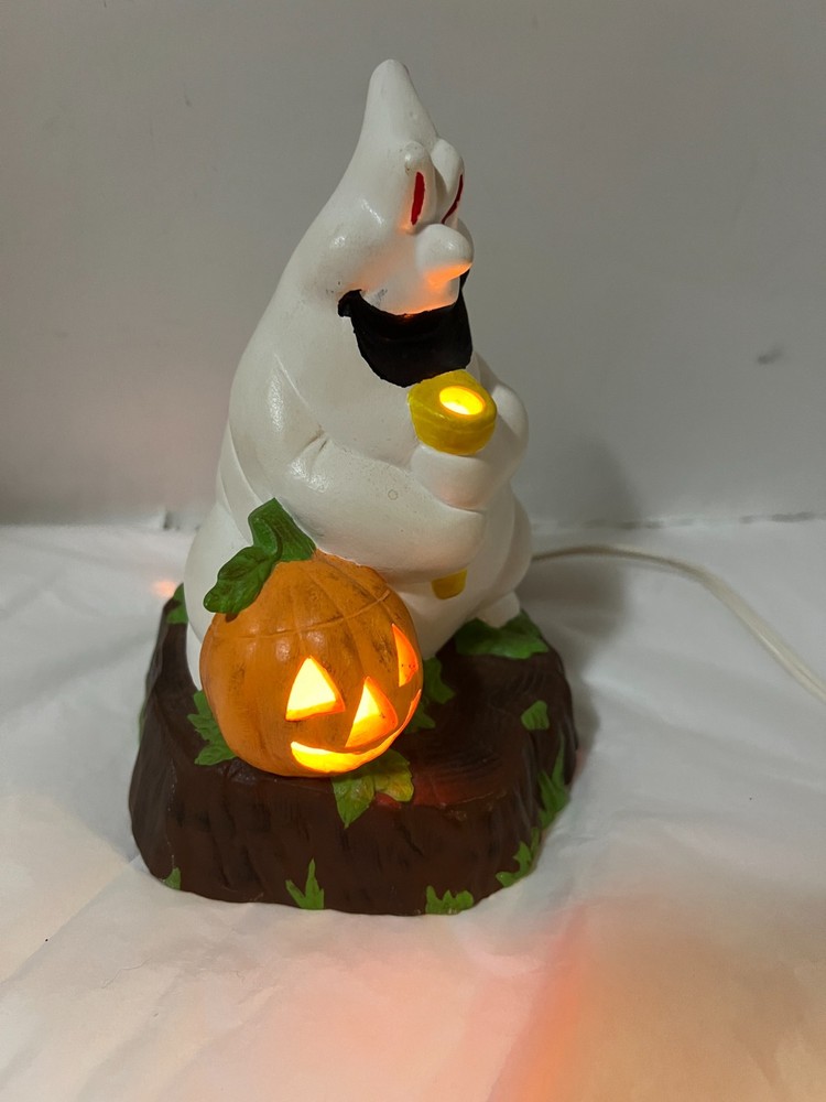 Vintage Ceramic Ghost Holding Flashlight With Pumpkin Halloween Decor
