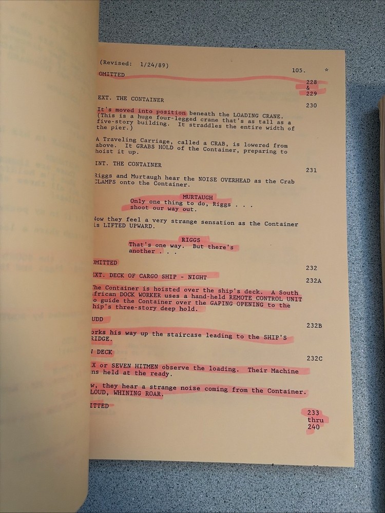 1989 LETHAL WEAPON 2 Movie Script + Production Notes Screenplay Shane Black