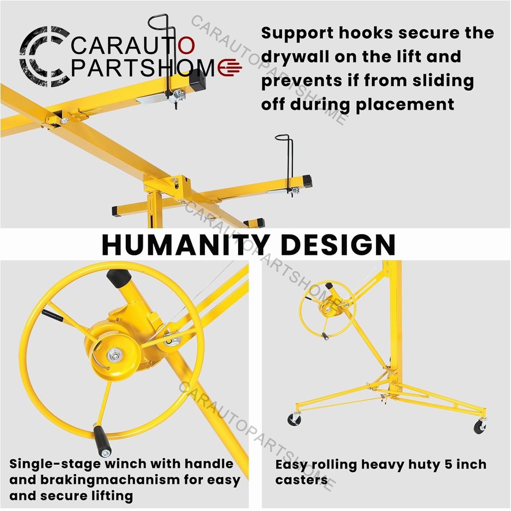 11FT Drywall Lifter Panel Hoist Jack Rolling Caster Construction 150lbs Yellow