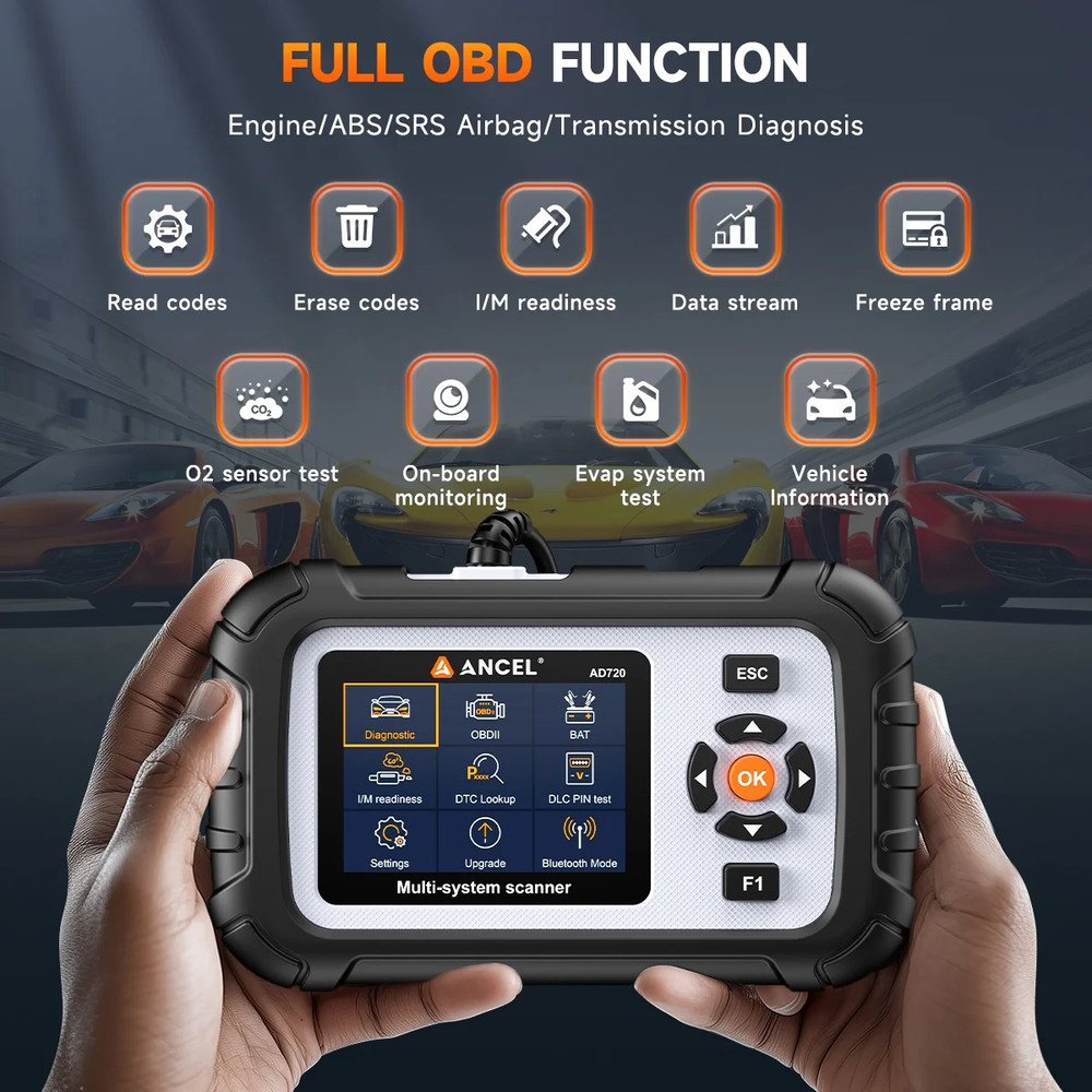 ANCEL AD720 OBD2 Scanner Transmission Engine ABS SRS Diagnostic Tool Code Reader