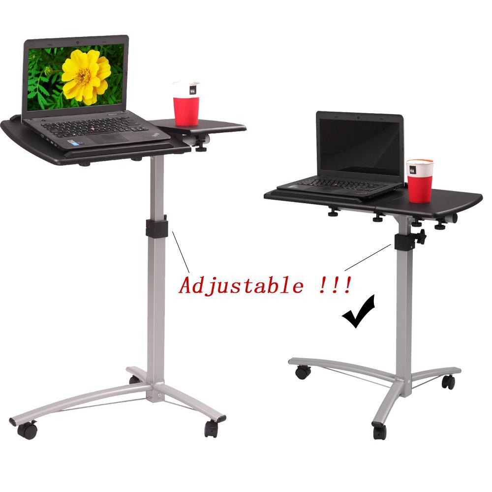 Rolling Height Angle Adjustable Laptop Stand Computer Desk Portable PC Bed Table