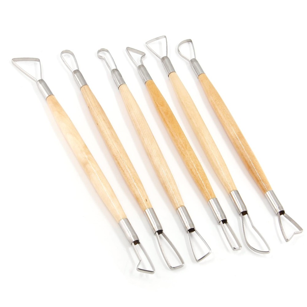 Suiwotin 6pcs Double-Sided Clay Sculpting Tools, Wooden Handle 6pcs-Loop