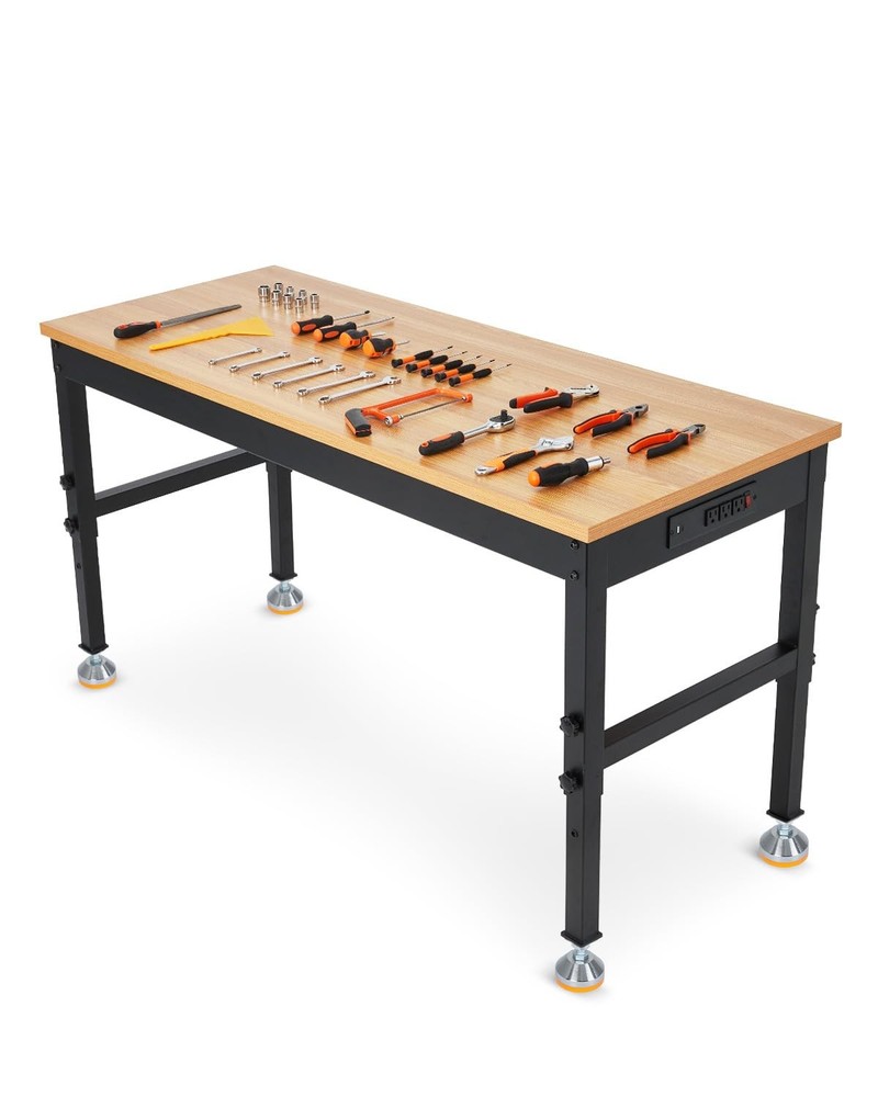 60 Inch Adjustable Workbench w/Lockable Wheels, 2500 LB Load Capacity