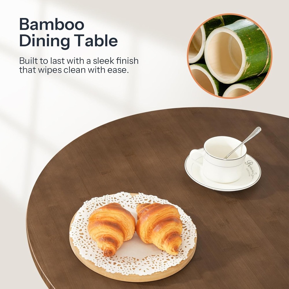 Bamboo Dining Table Round Dining Table 27.5" Kitchen Table for Small Space