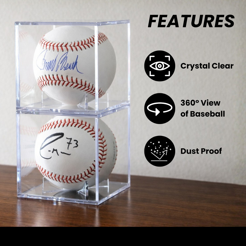 (100 Pack) UV-Protected Acrylic Baseball Display Case Cubes With Stand (Bulk)