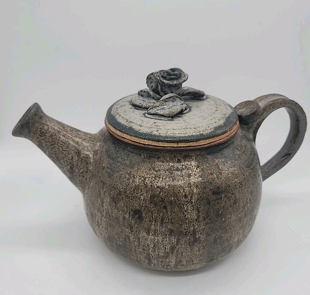 Studio Art Pottery Teapot Signed TAMI Earthenware Roses