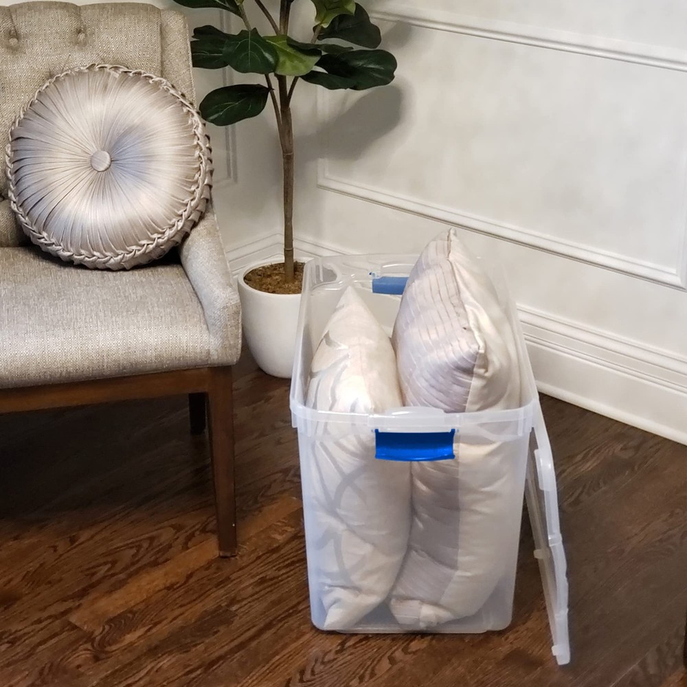 HOMZ 2-Pack Latching Lid, Clear Plastic Storage 112 QT (2 Pack), Blue