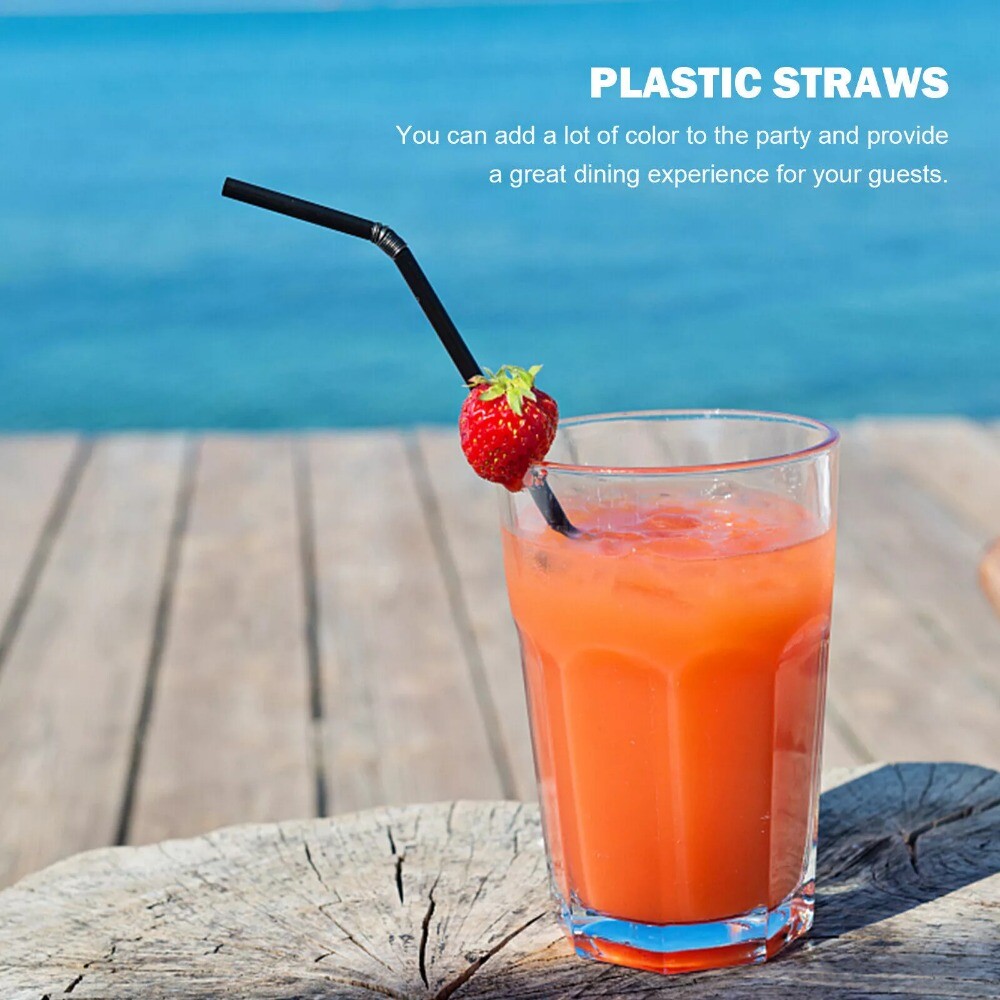 100-2000x Plastic Flexible Straws Bendy Black Recyclable Drinking Cocktail Straw
