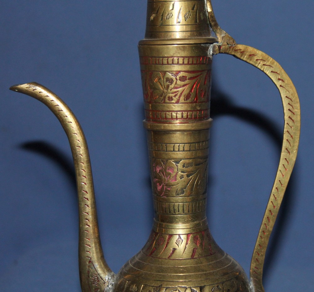 Vintage Islamic hand made brass coffee pitcher with spout
