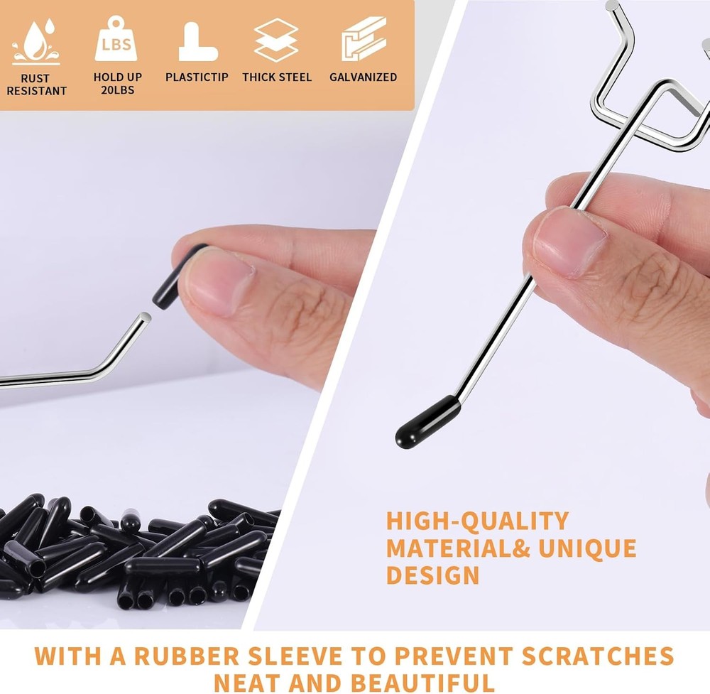 Pegboard Hooks 25 Pack 4 Inch for 1/8 Metal Pegboards Silver