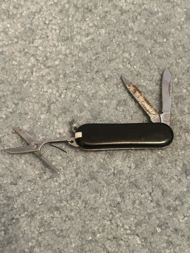 Black Multi-Tool Pocket Knife Stainless Steel Blade with Scissors and File
