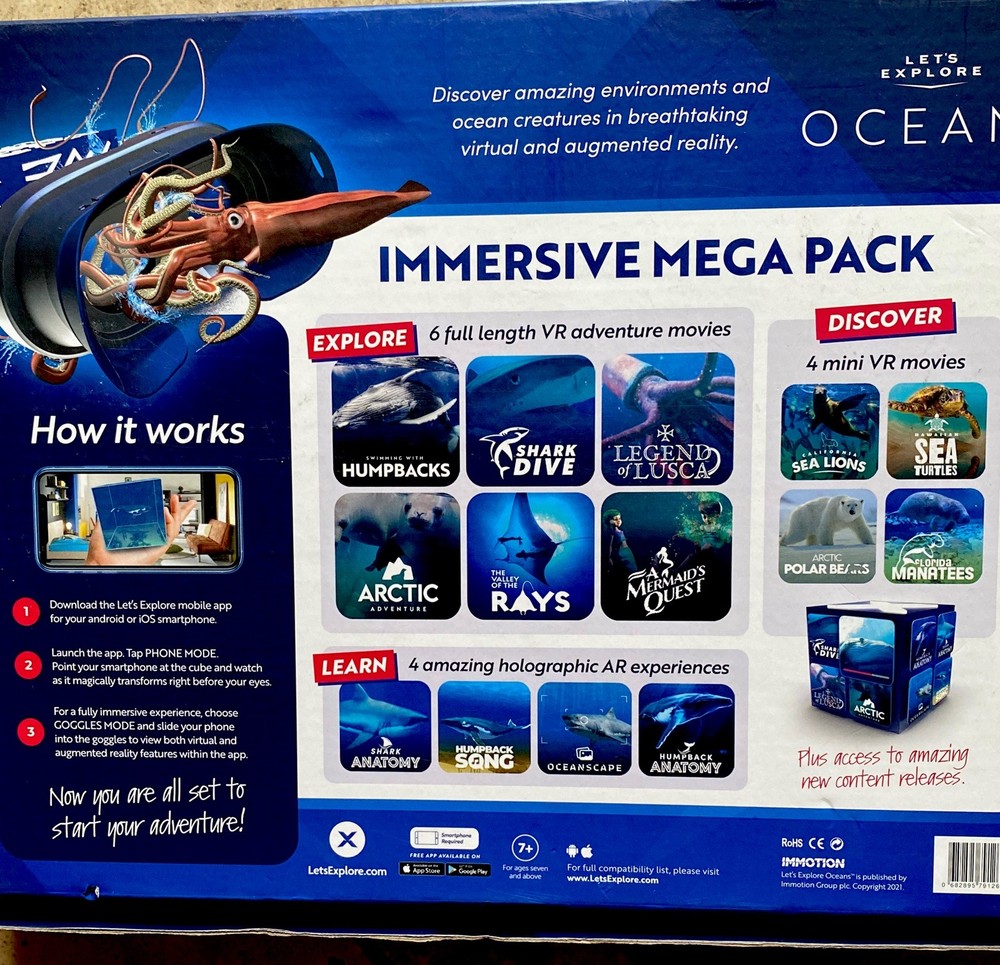 Let's Explore Oceans Immersive Mega Pack Holographic Cube HC Book VR/AR Goggles