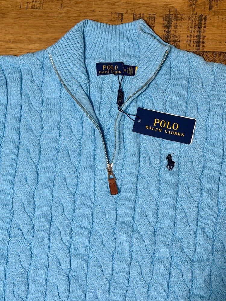 Polo Ralph Lauren Men's Light Blue Quarter Zip Pullover. Size medium