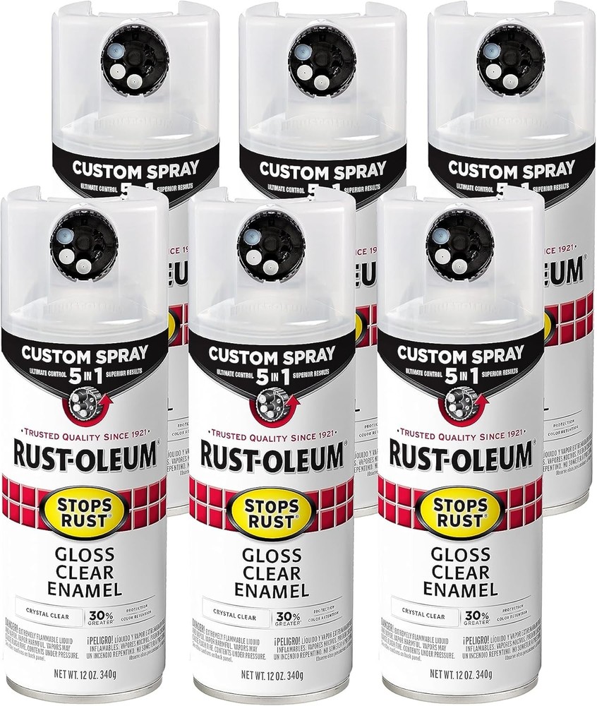 Stops Rust Custom Spray 5-in-1 Spray Paint, 12 oz, Gloss Clear, 6 Pack