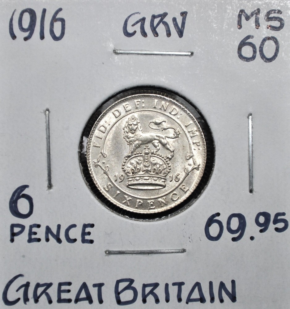 1916 Great Britain Sixpence