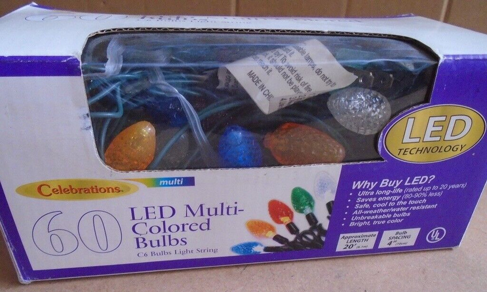 Christmas Lights Celebrations Multi-Color LED 60 Bulbs (C6) 2-String SETS
