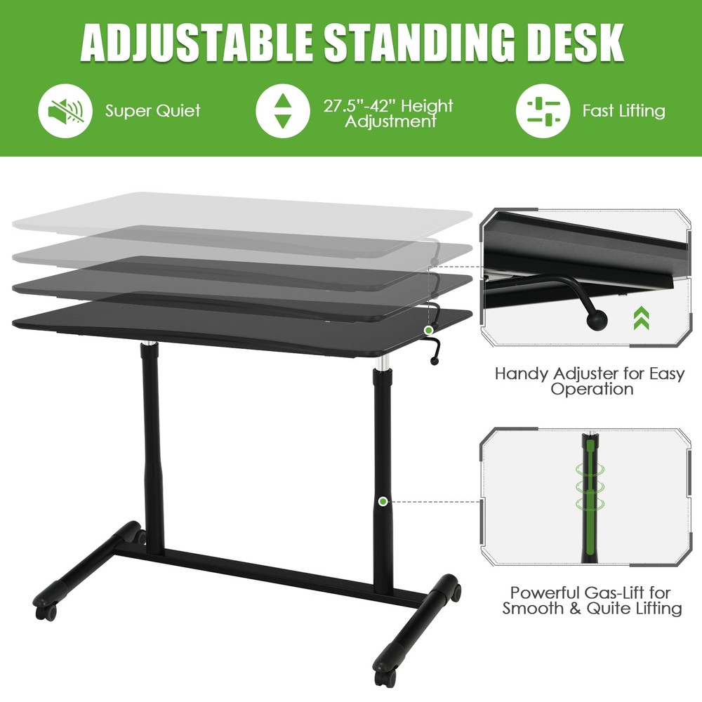 Costway Height Adjustable Computer Desk Sit Stand Rolling Notebook Table Black