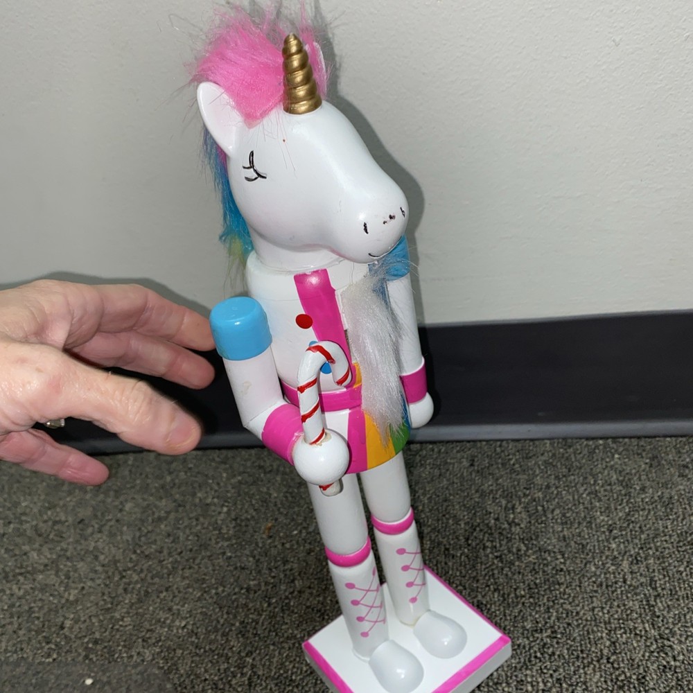 UNICORN Nutcracker Candy Cane PINK 13” Tall