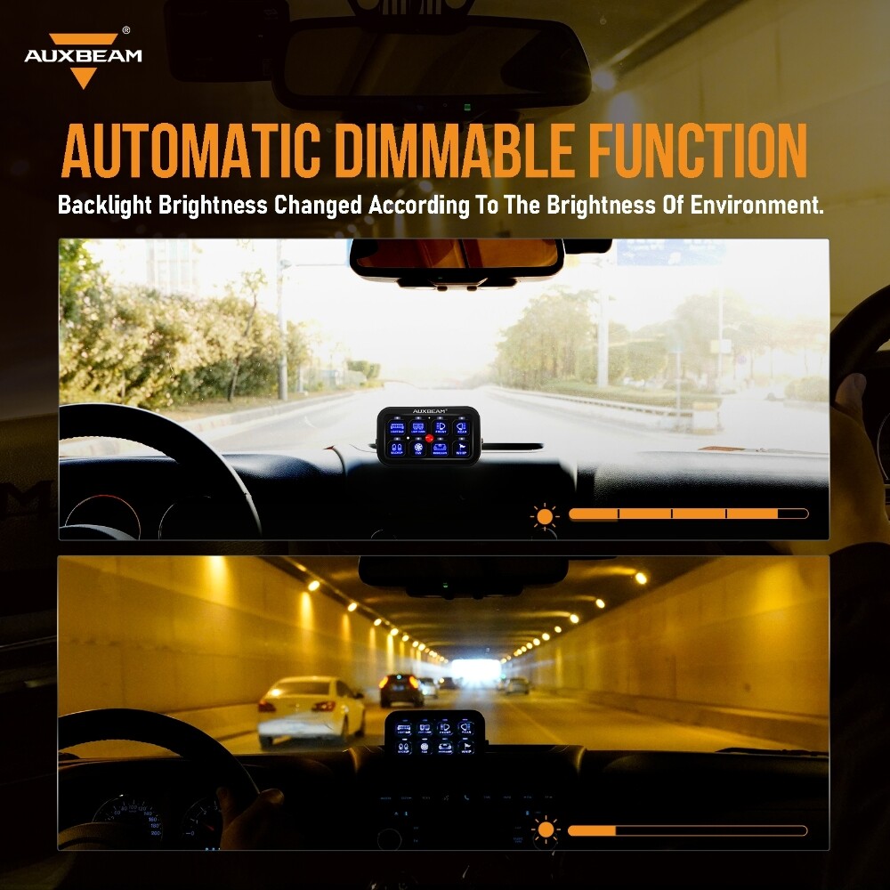 AUXBEAM 8 Gang Switch Panel On-Off LED Light Circuit Control (Blue Back light)