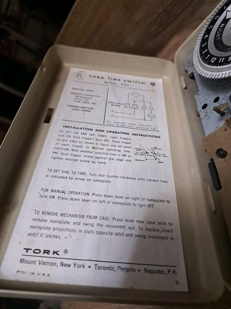 Tork 40a 120 Volt Timing Motor Time Switch Model 101