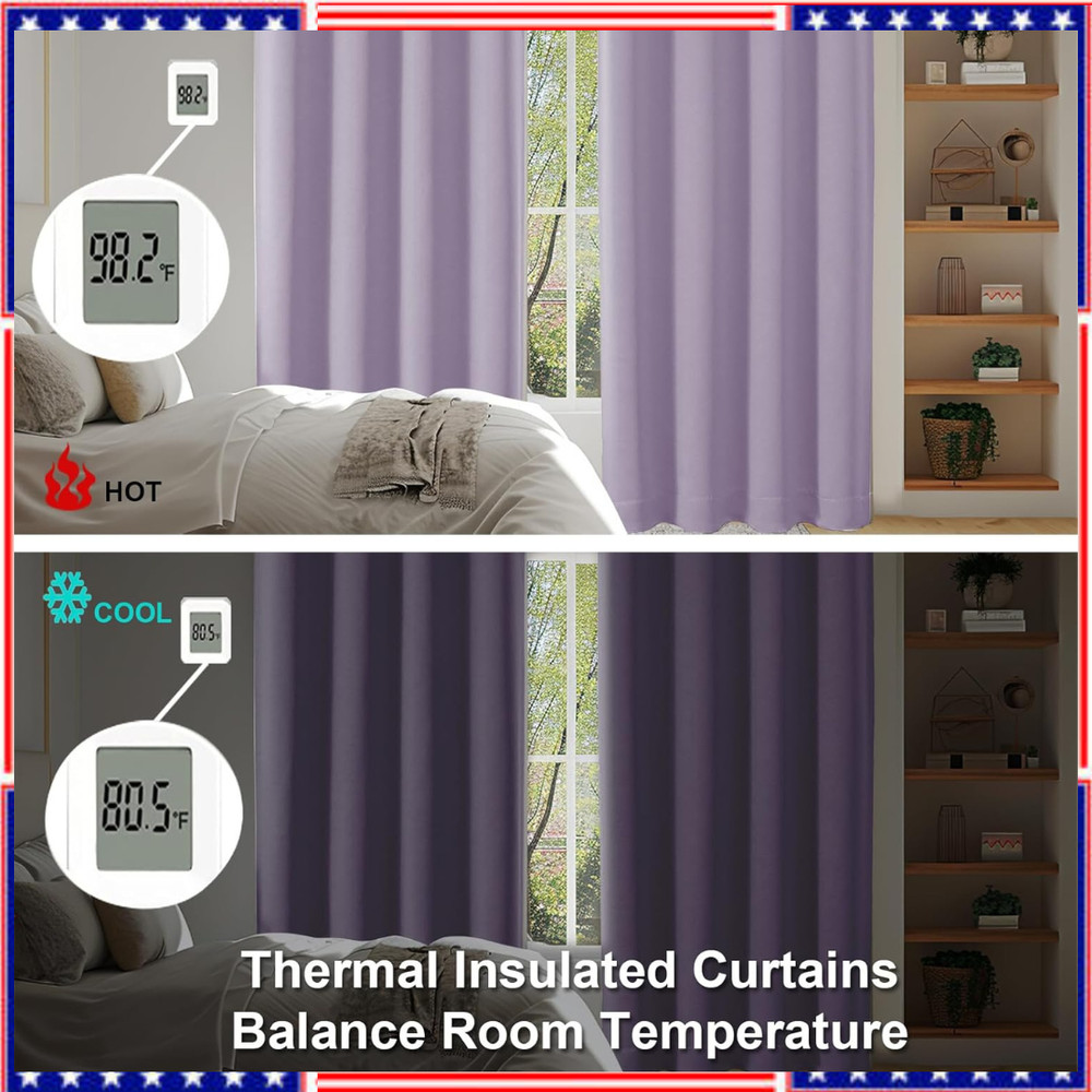 Light Purple Blackout Curtains for Kitchen 36 Inch Length 2 Panels Set, Solid Th