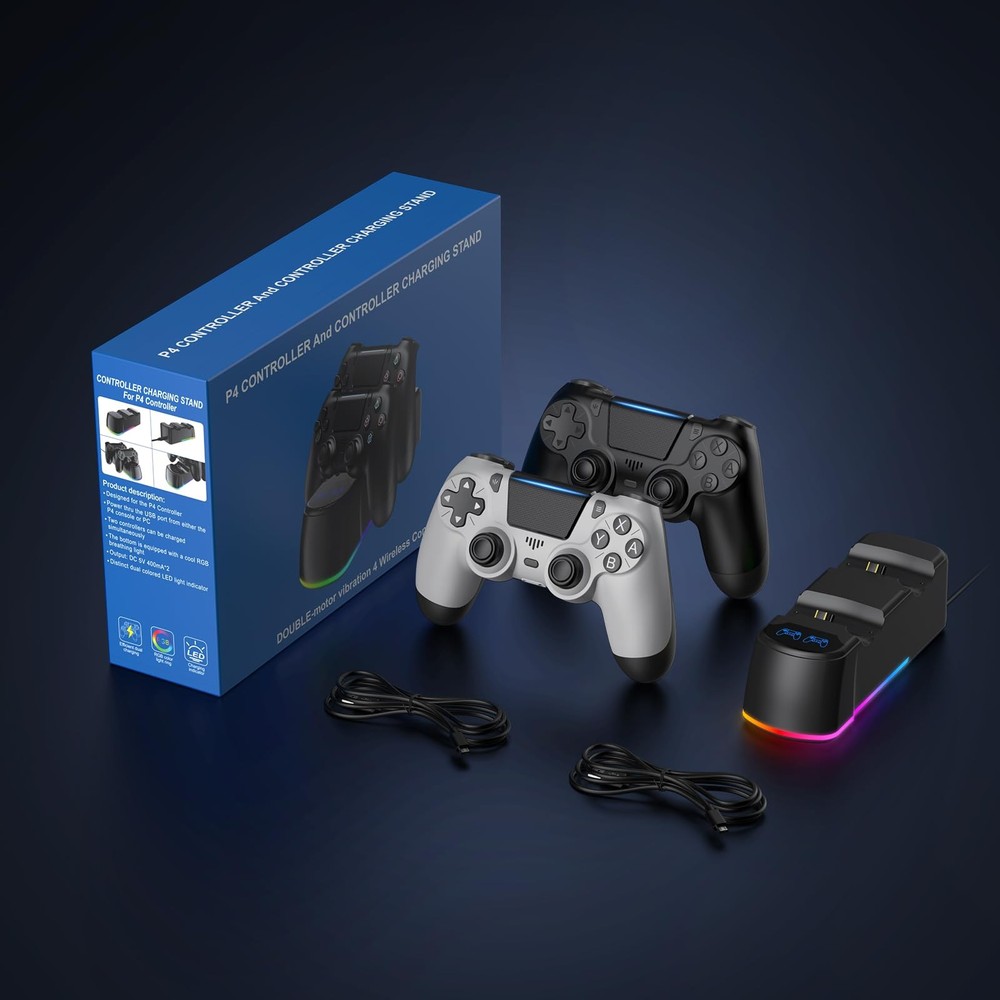 2 Pack Controllers with Charging Dock Station for PS4 Controller, Wireless Contr