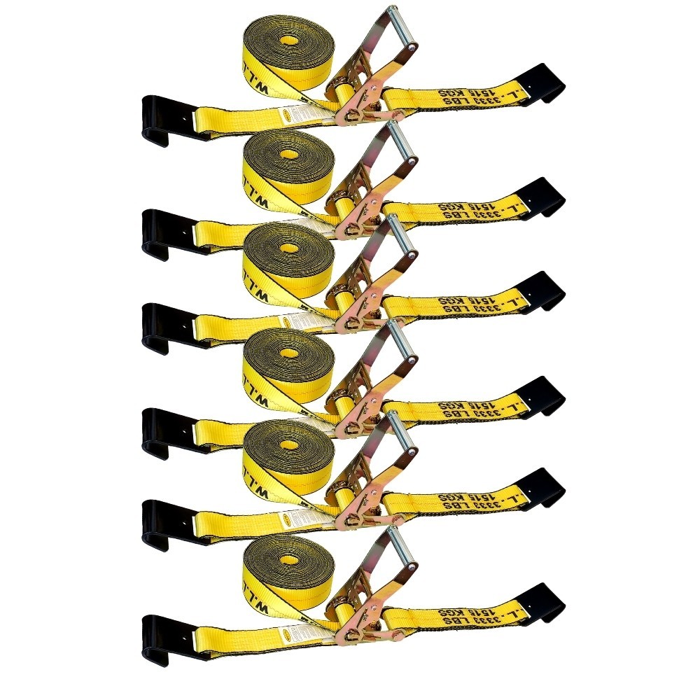 6 Pack 2"x30' Ratchet Strap w/Flat Hook WLL3333lbs Tie Down Cargo Control Yellow