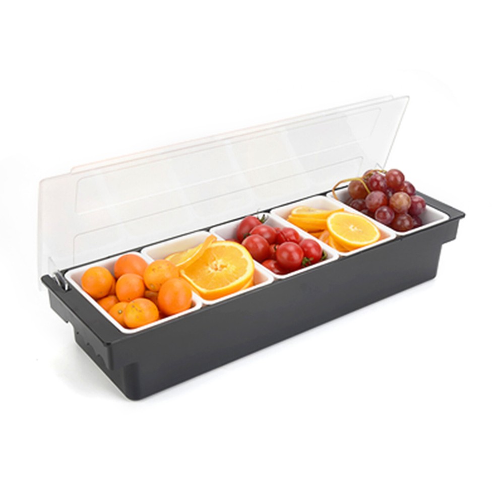 Ice Chilled 4/5 Compartment Condiment Server Caddy Serving Tray Container Bar US