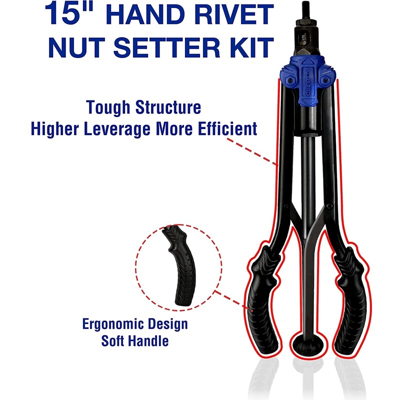 WORKPRO 15" Rivet Nut Tool High Leverage Rivnut Tool with 7 Metric Inch Mandrels