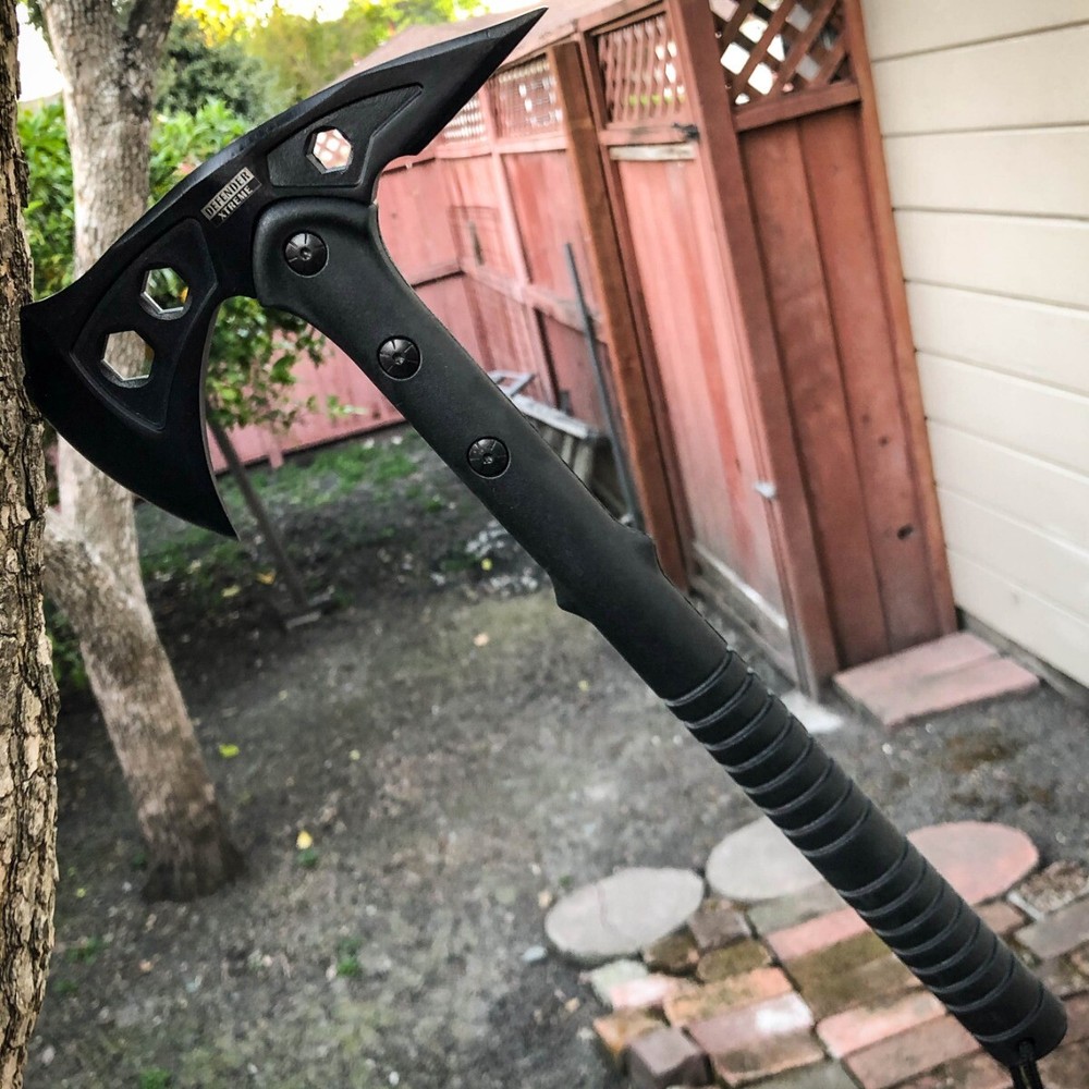Tactical Tomahawk Stainless Fixed Ax Head Blade Hatchet Camping Black Handle Axe