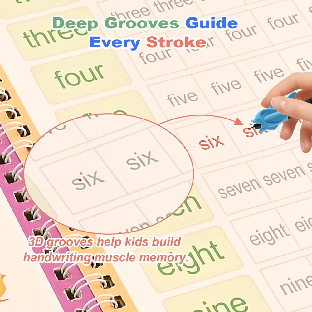Magic Grooved Practice Copybook for Kids 3-8 - 6 Reusable Handwriting...