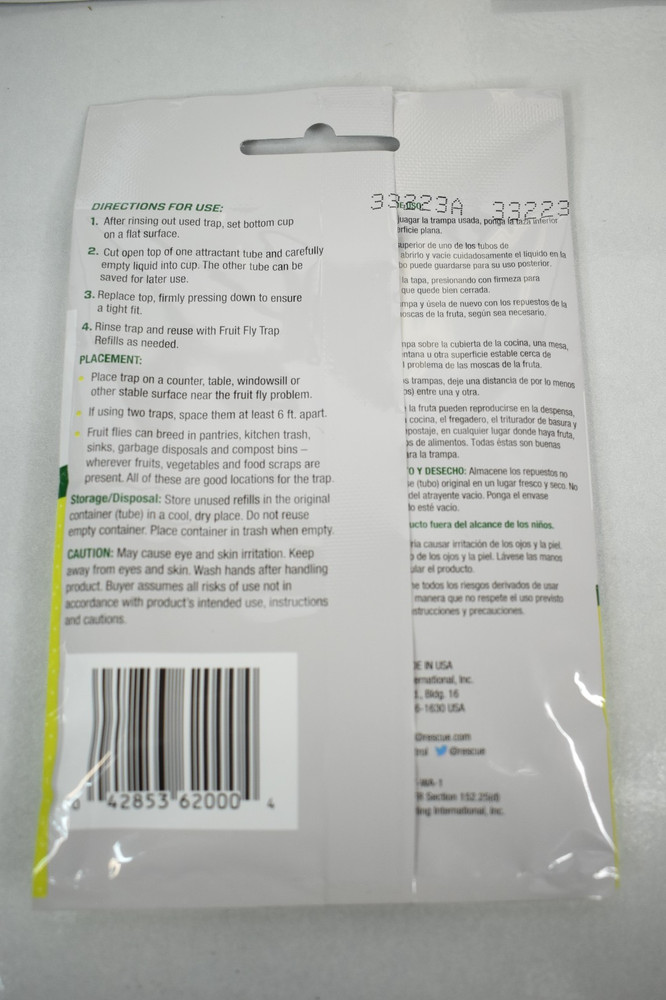RESCUE! Fruit Fly Trap Bait Refill – 30 Day Supply (2 Pack) NEW