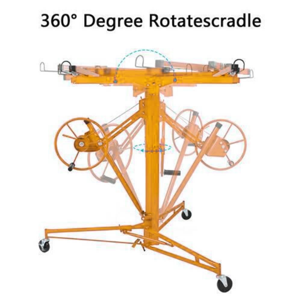 16 Ft Drywall Rolling Lifter Panel Hoist Jack Lifter with Lockable Wheels Yellow