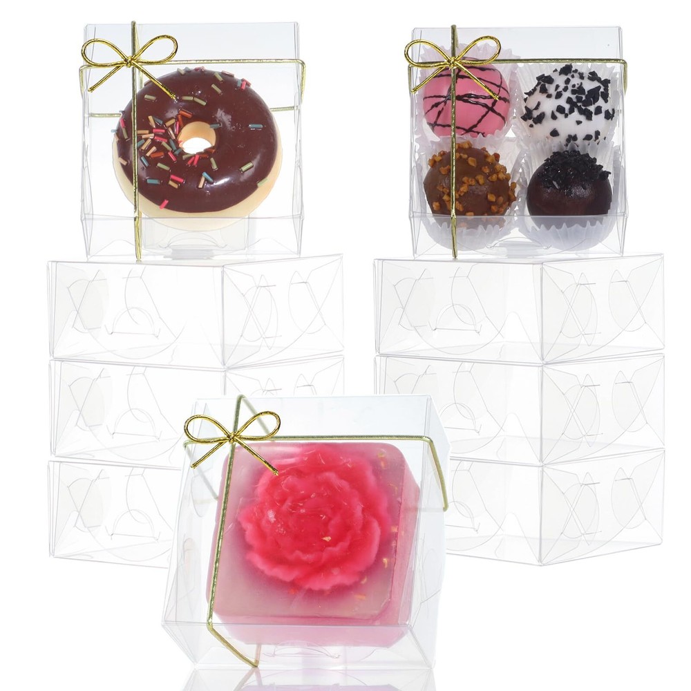 3¼"X3¼X1½ 100PCS Clear Chocolate Truffle Boxes for 4Cookie Boxes Soap Boxes D...