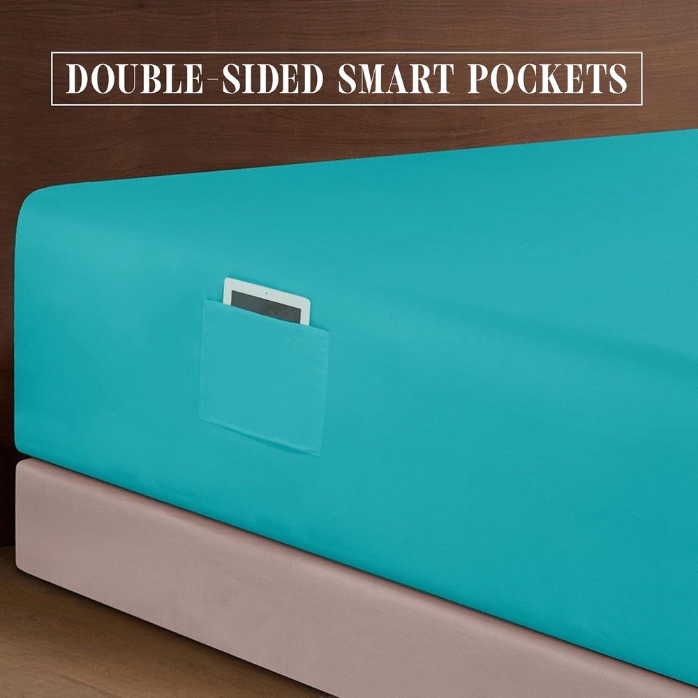 Extra Deep Pocket Queen Sheet Set - 1500 Thread Count Soft Teal Bedding