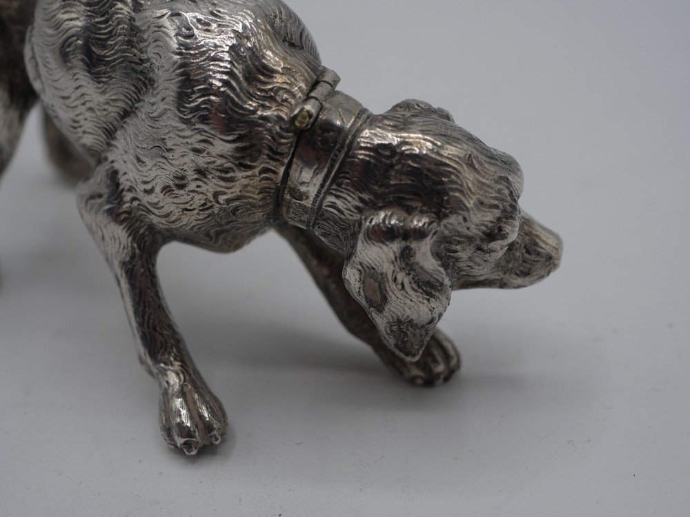 RARE SOLID SILVER NATURAL DOG FIGURE BOX FIGURINE
