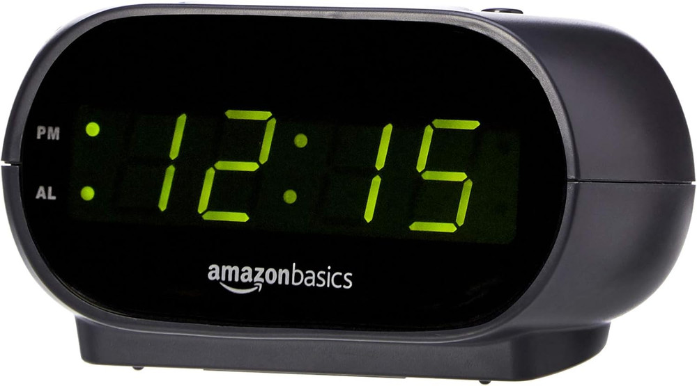 Amazon Basics Small Digital Oval Alarm Clock with LED Display, Nightlight, Snooz