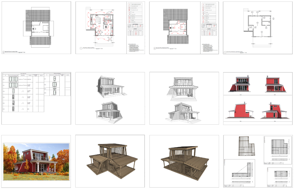 Charming Tiny House 1 Bed, 1 Bath, 693SF Architectural Build Plans PDF Download