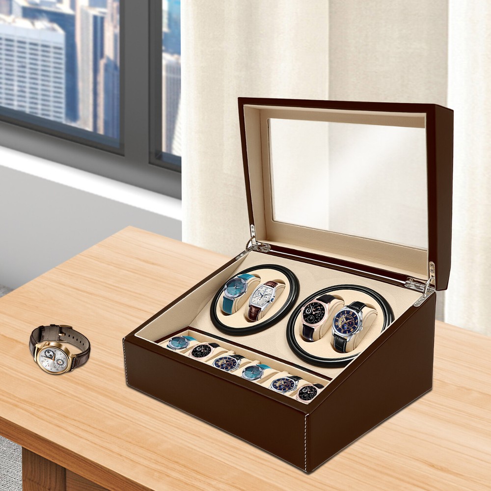 Automatic Watch Winder Display Box Rotation Leather Storage Box 4+6 Silent Motor